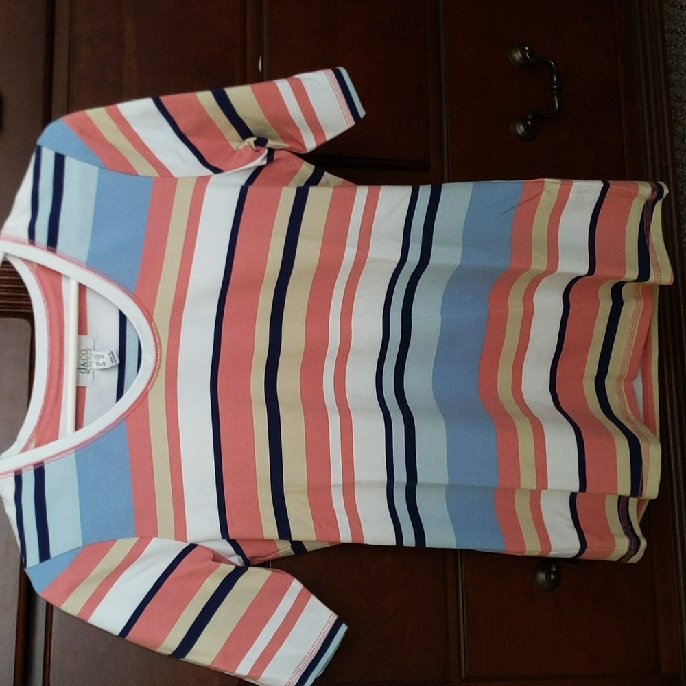 NEW! Denim&Co elbow sleeve scoop neck striped tee. XXS.